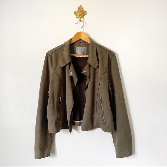Anthropologie Green Kelyn Faux Suede Moto Jacket size XL NWOT - Picture 1 of 9